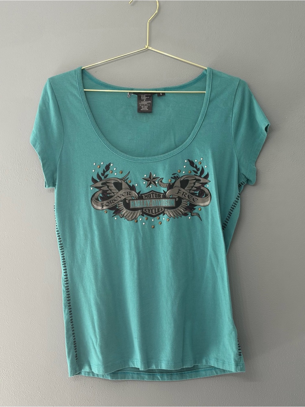 Harley-Davidson Teal Scoop Neck Short Sleeve Tee with Winged Logo